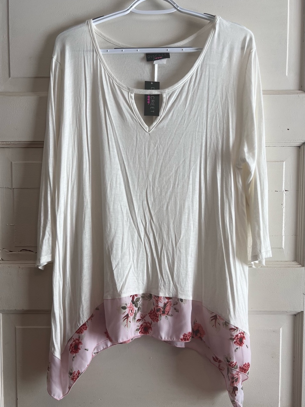 Discreet Ivory Tunic with Pink Floral Hem